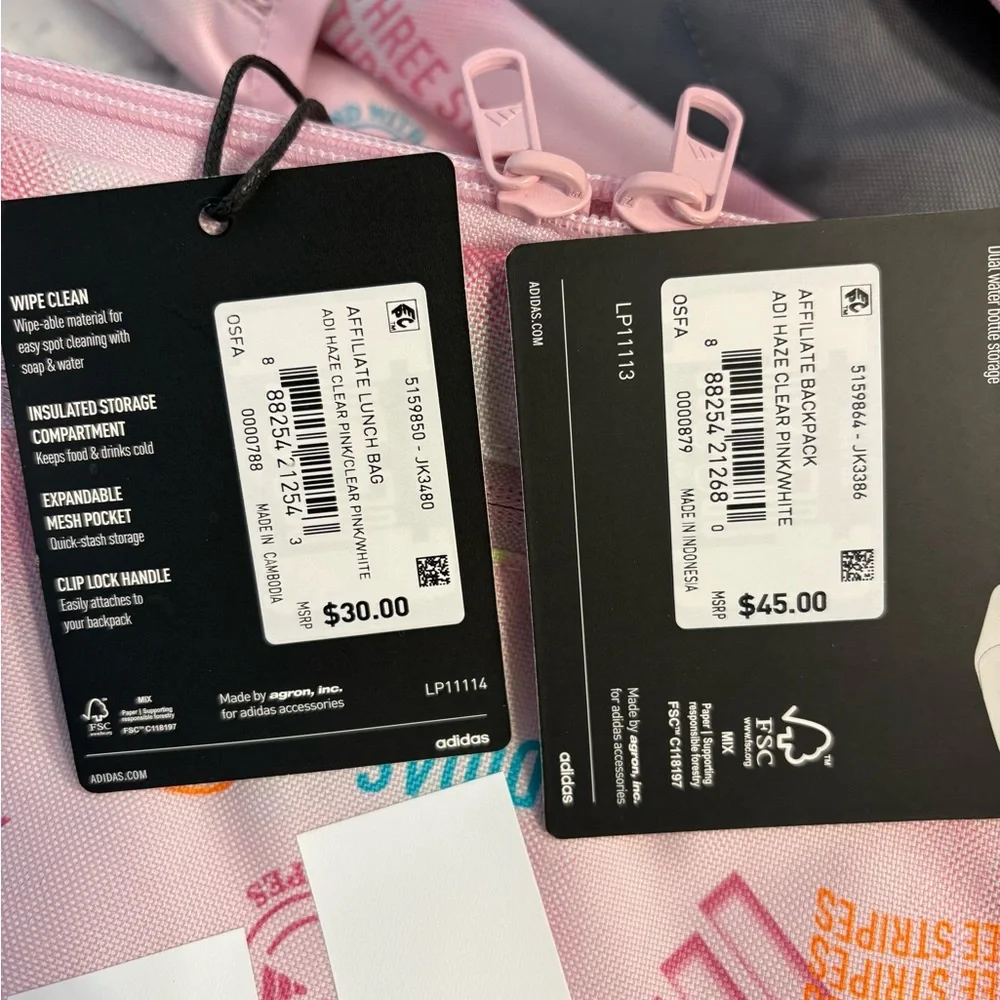 MATCHING SET Adidas Affiliate Lunchbox & 18in Backpack W/ Laptop Sleeve Pink - Picture 7 of 9